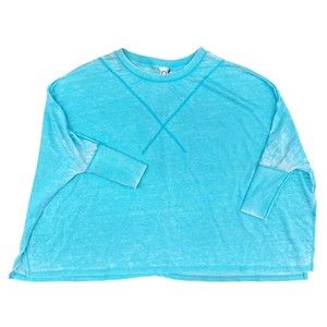 Akemi + Kin Anthropologie Soft Turquoise Oversized Split Side Sweatshirt Top M/L